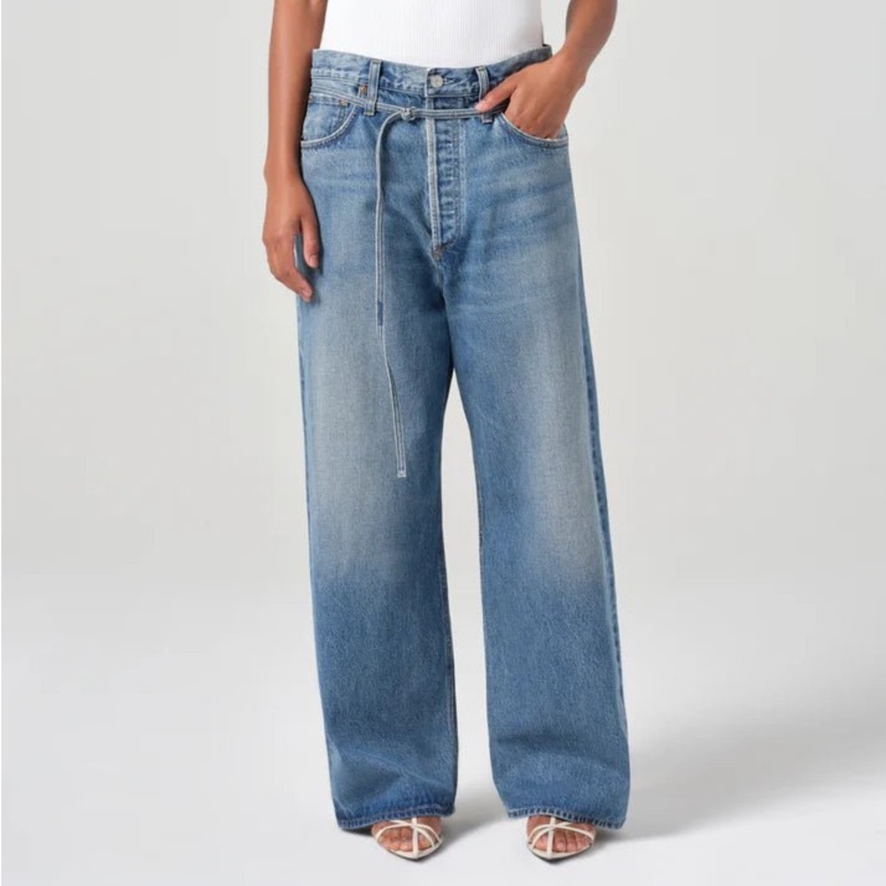 NEW $258 Agolde Emmi Jeans in Intuition Wide Leg Ribbon Denim Belt - Picture 2 of 5